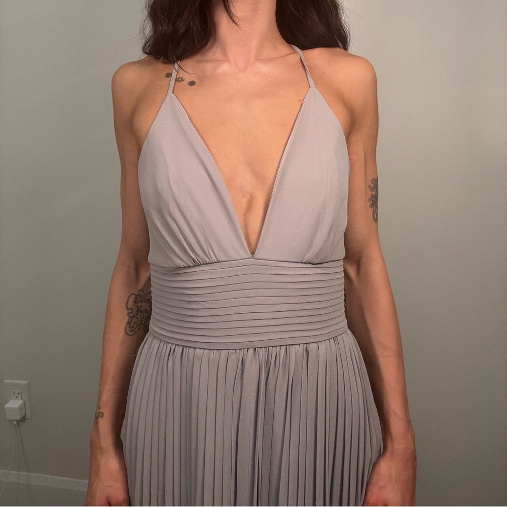 Lulu's Gray Halter Maxi Dress for Wedding Guests
